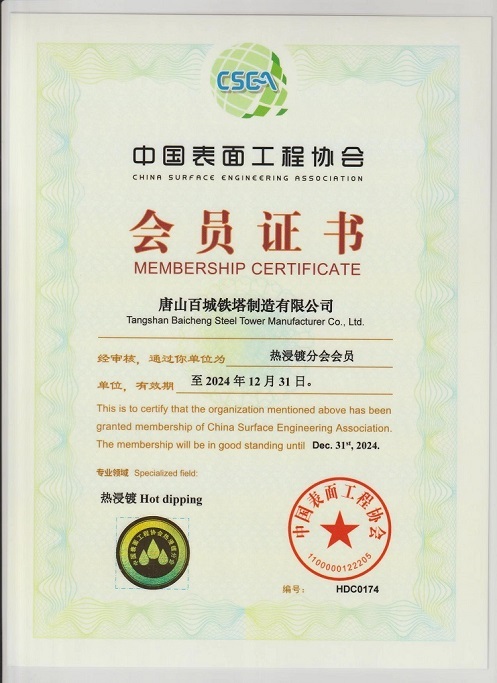 中國表面工程協會會員證書